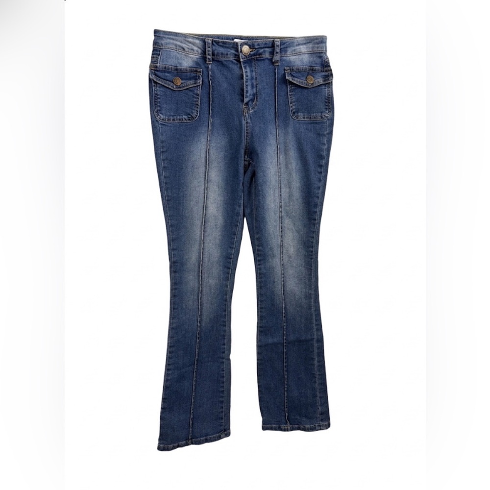 Revelation Denim High Rise Flare Seam Front Jeans Medium Wash Size 8